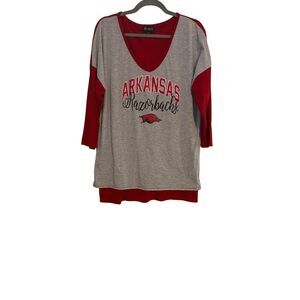 Gameday Couture Tee Top Women’s XXL Gray Red V-Neck Arkansas Razorbacks Casual